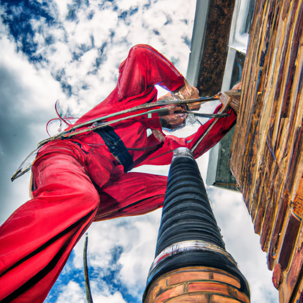 Professional chimney technician cleaning a flue in a Canadian suburb